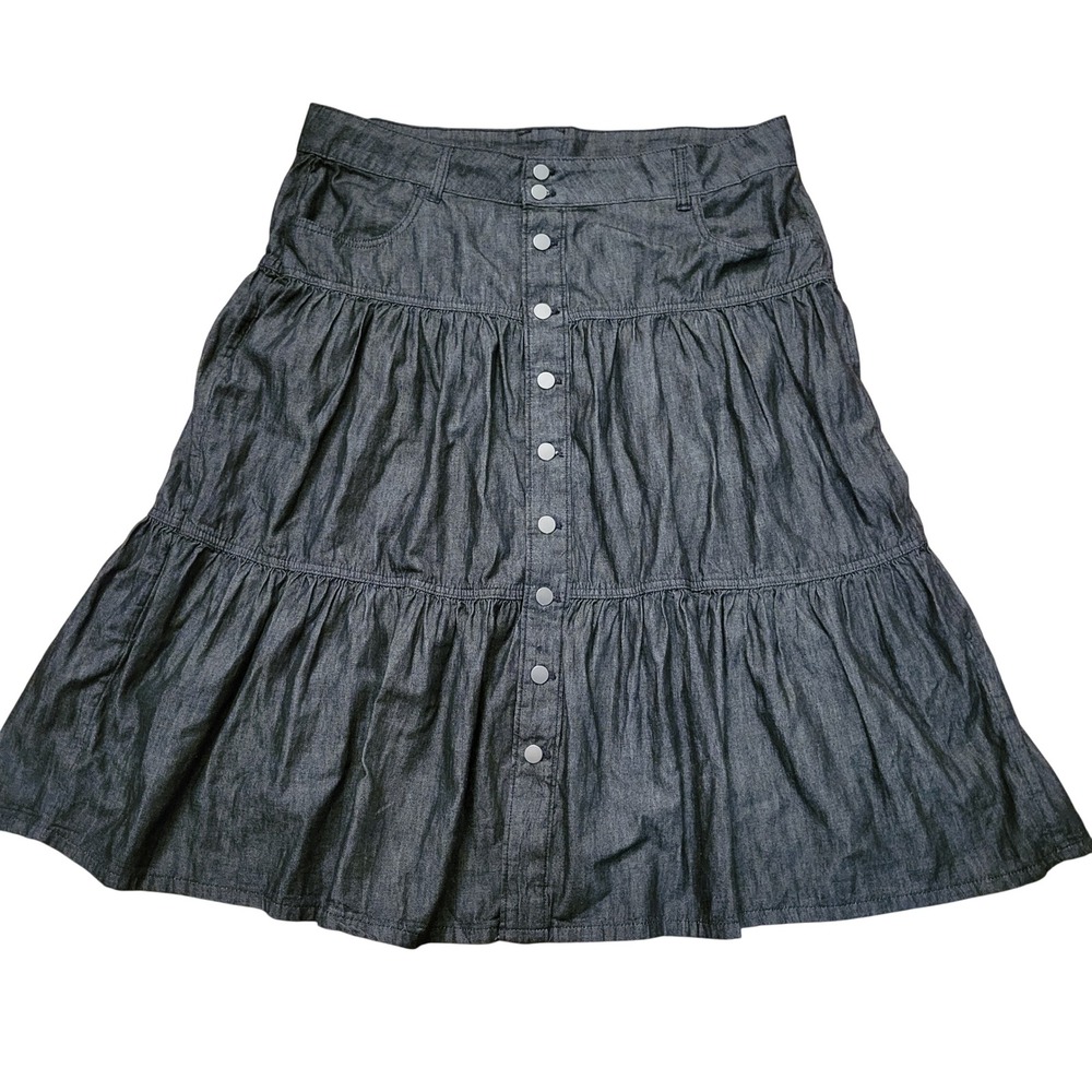 Time and Tru Faded Black Tiered Denim Maxi Skirt Button Front 18 Western Prairie